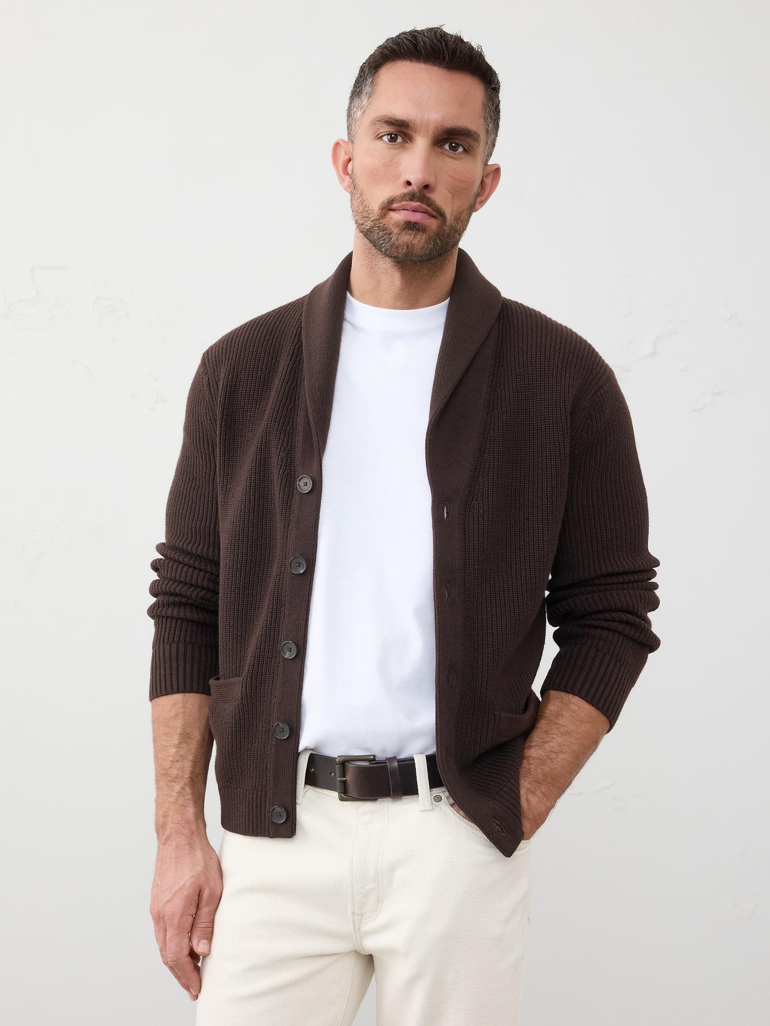 Textured Striped Shawl-Collar Cardigan Product Image