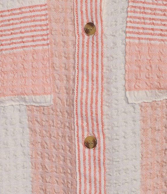 Intro Woven Stripe Point Collar Long Roll-Tab Sleeve Button Front Shirt Product Image