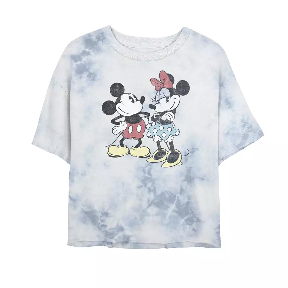 Juniors' Disney Mickey And Minnie Retro Friends Bombard Wash Crop Graphic Tee, Women's, Size: XL, White Blue Product Image