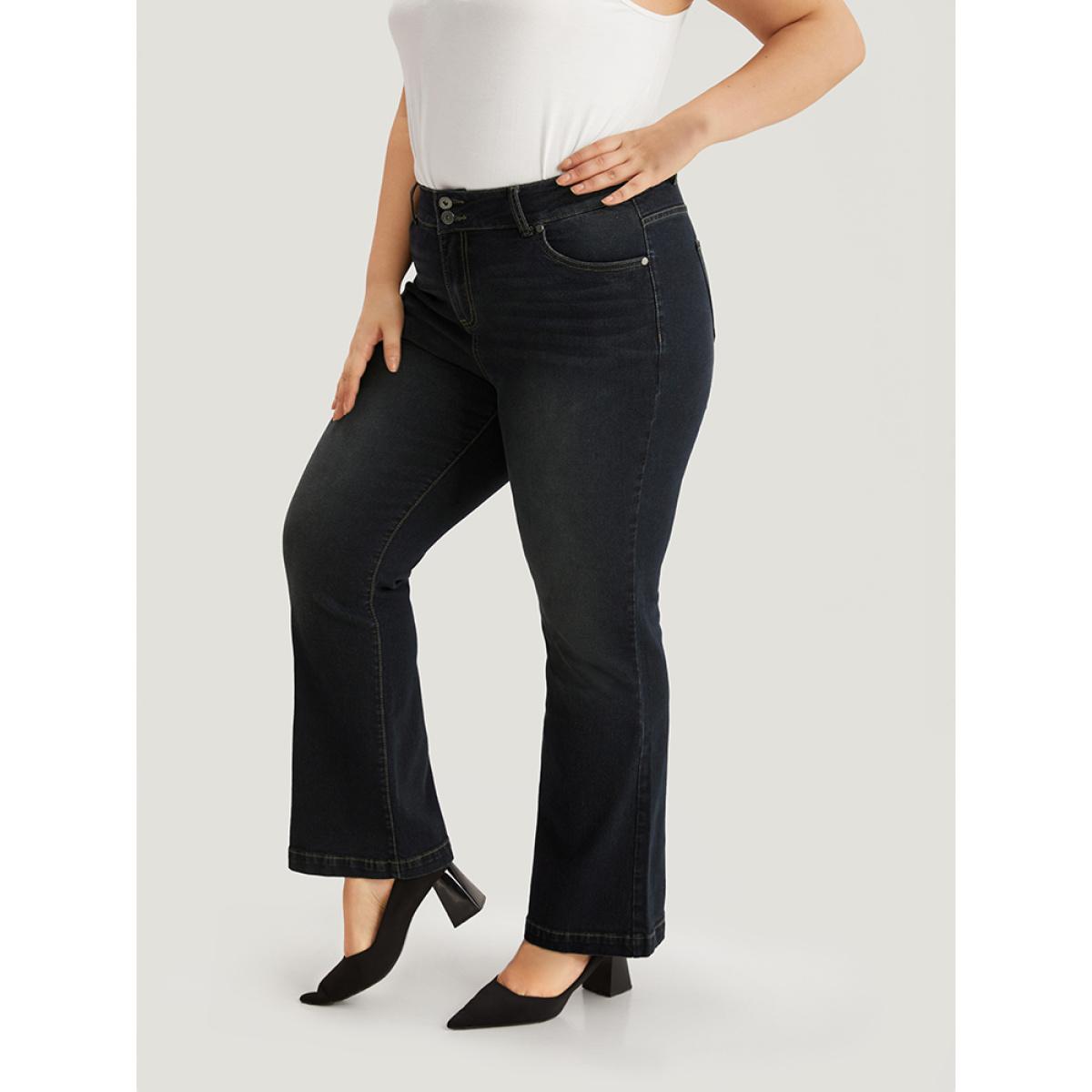 Plus Size Plain Flare Leg Dark Wash Jeans Women Midnight Casual Plain Plain High stretch Pocket Jeans BloomChic 10/M Product Image