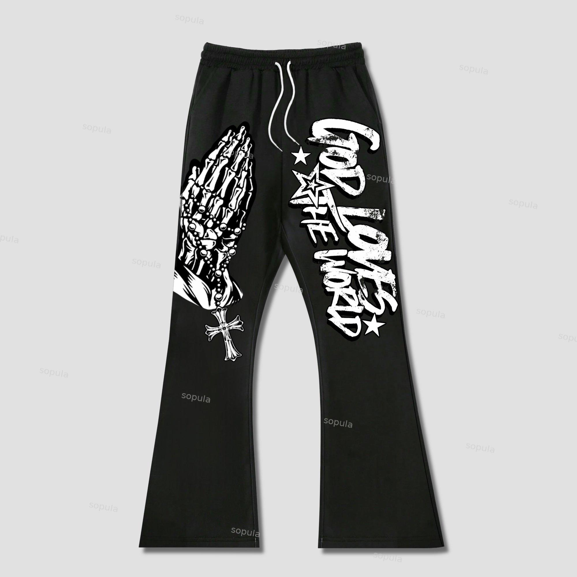 Sopula God Loves The World Graphics Flared Sweatpants Product Image