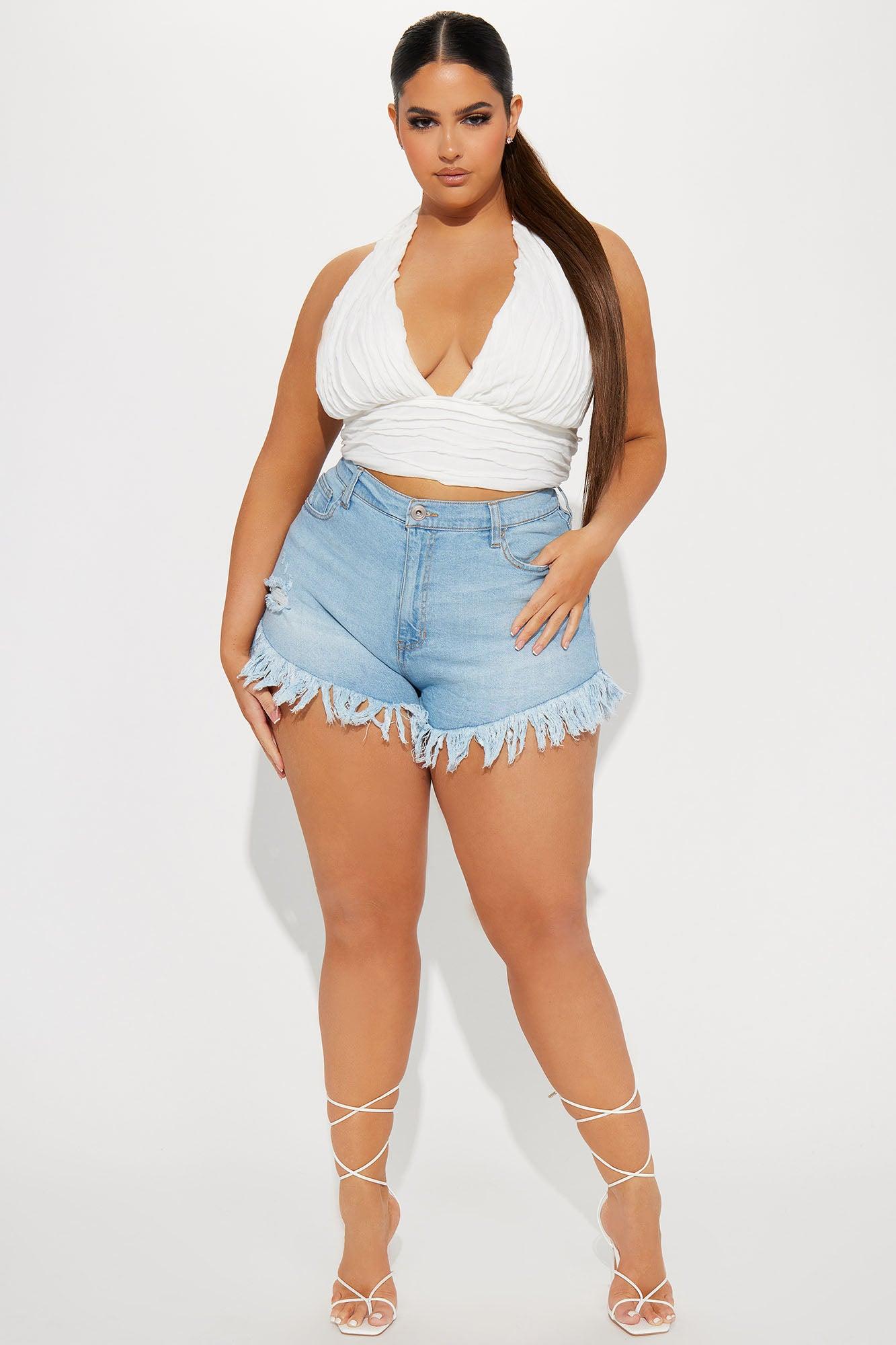 Slay The Way Frayed Denim Shorts - Light Blue Wash Product Image