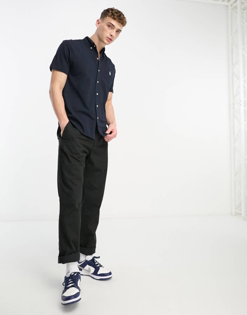 Polo Ralph Lauren icon logo short sleeve pique shirt in navy Product Image