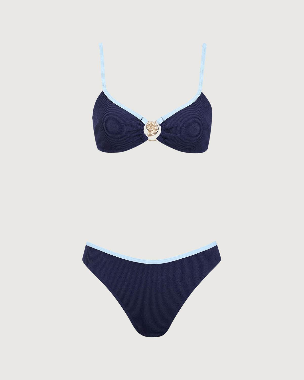 Blue Contrasting Textured Bikini Set Product Image