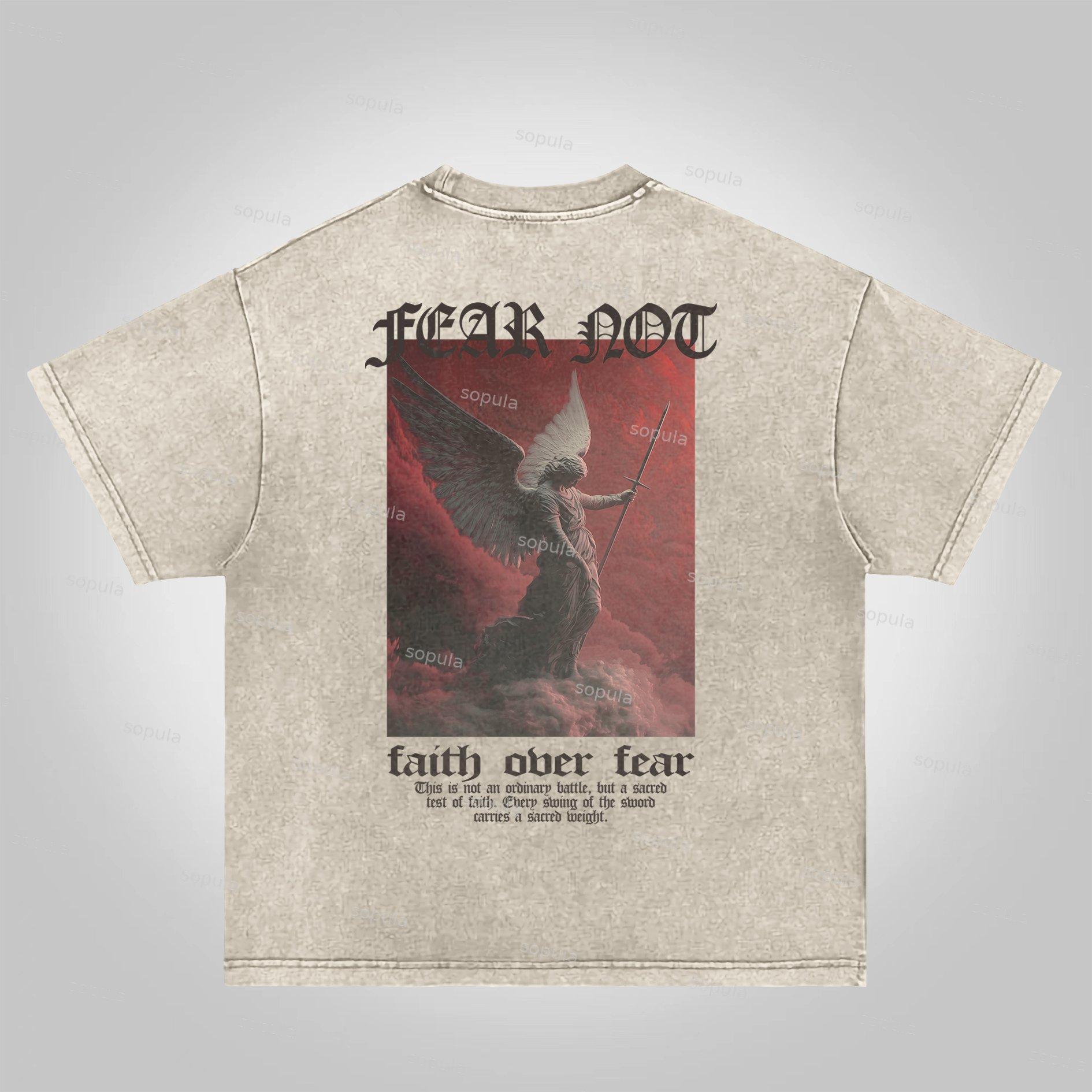 Sopula Fear Not-faith Over Fear Print Graphic Acid Washed T-shirt Product Image