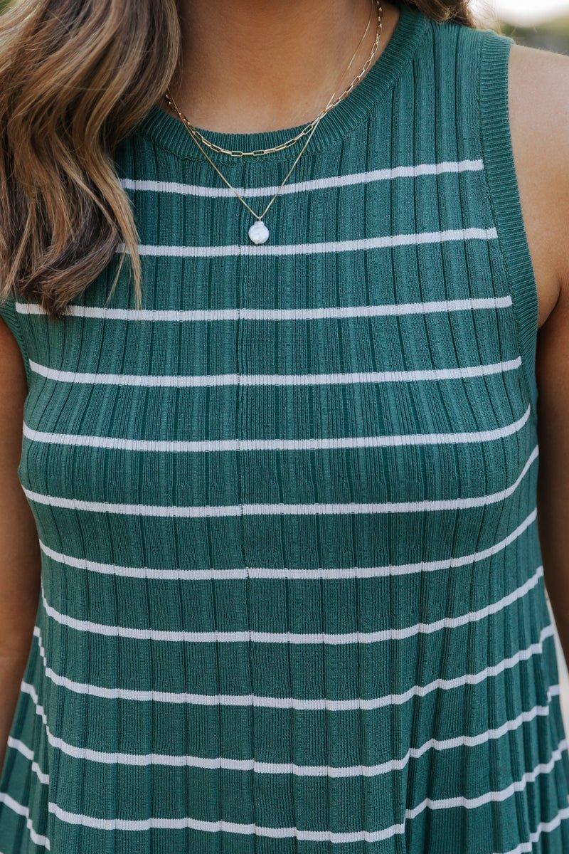 Green Stripe Pleated Mini Dress - DOORBUSTER Product Image