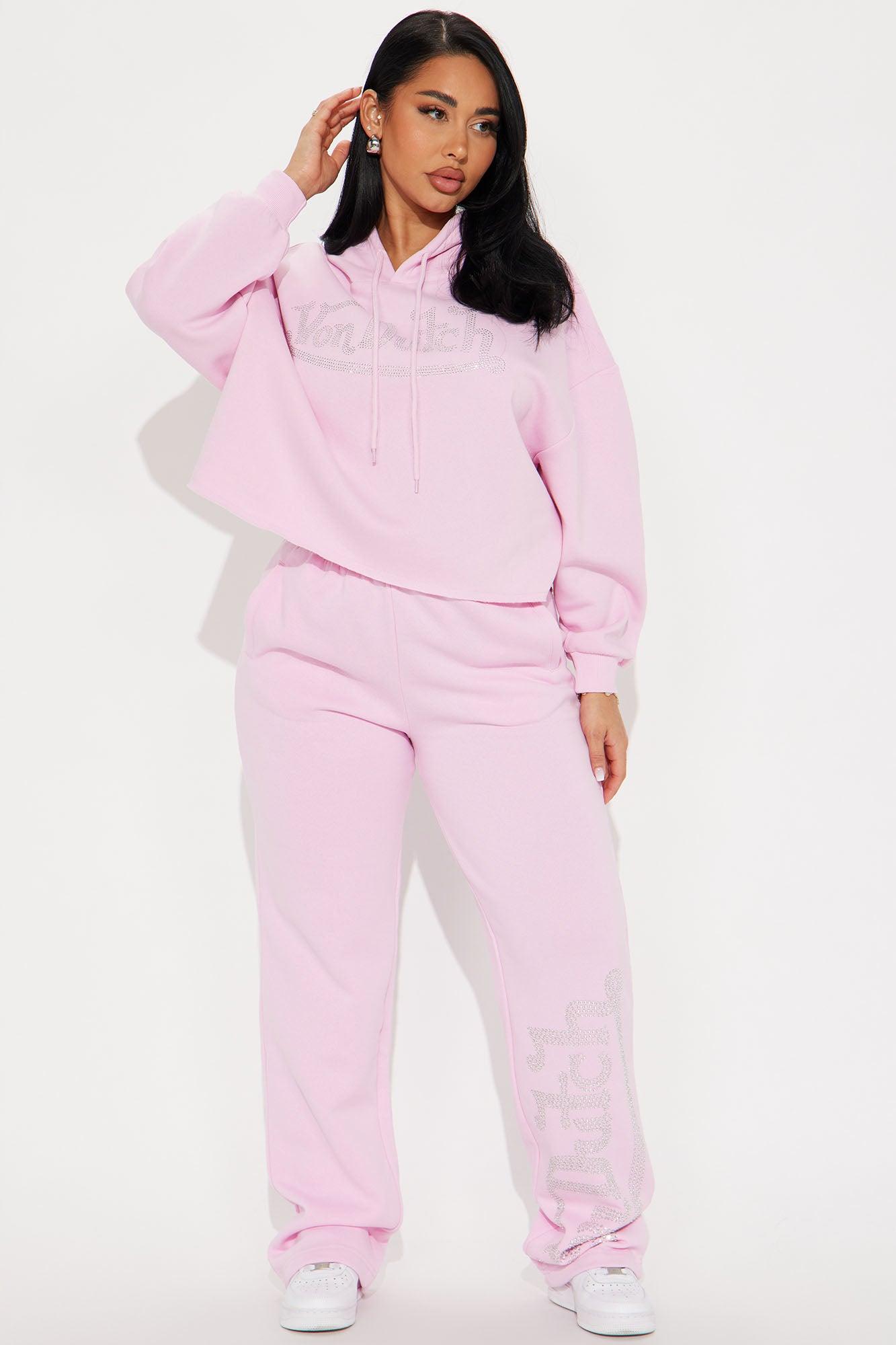 Von Dutch Rhinestone Cropped Hoodie - Pink Product Image