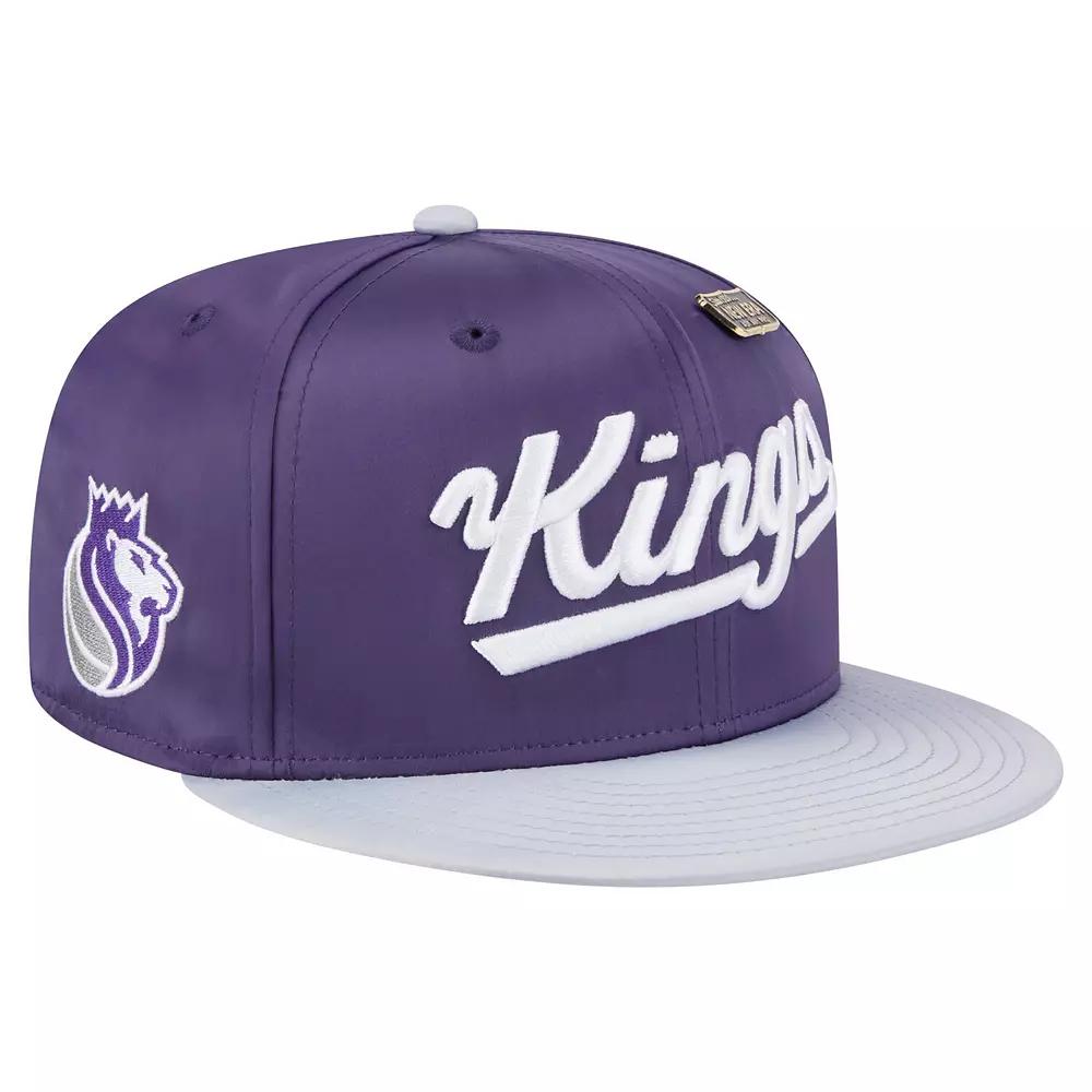 Men's New Era Purple/Gray Sacramento Kings Throwback Satin Vintage Pin Two-Tone 59FIFTY Fitted Hat,  Product Image