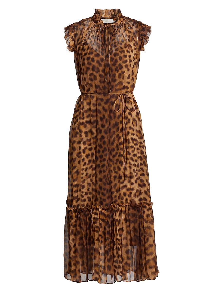 Womens Crush Leopard Flutter Midi-Dress Product Image