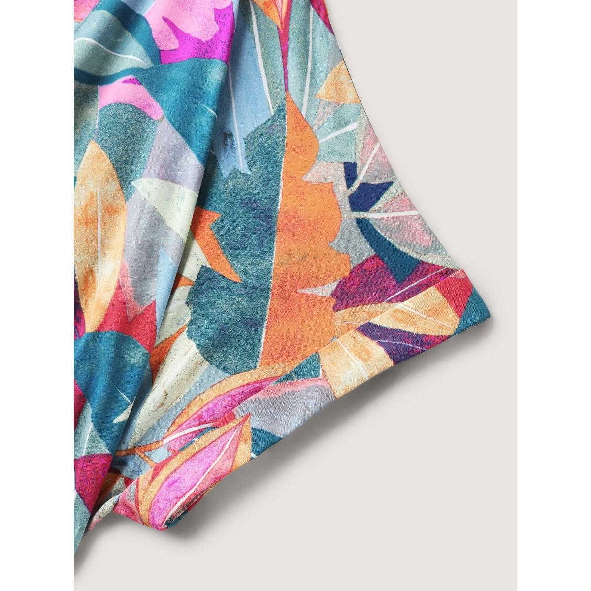 Plus Size Rayon Leafy Print Pockets Midi Dress Teal Women Resort V-neck Short sleeve Curvy BloomChic 10/M Product Image