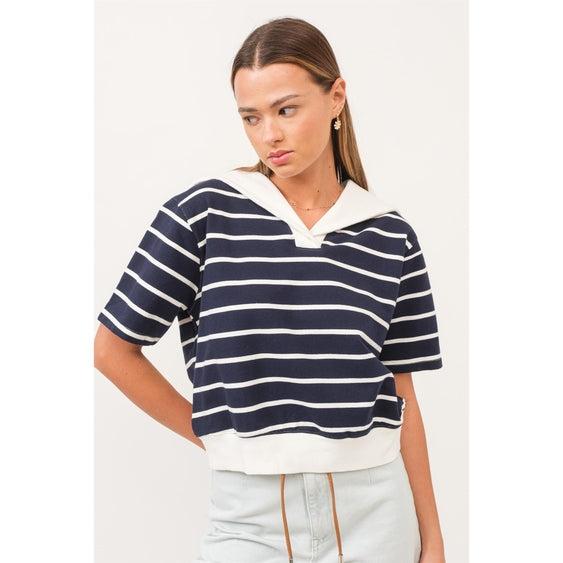 Sailor Collar Striped Top Product Image