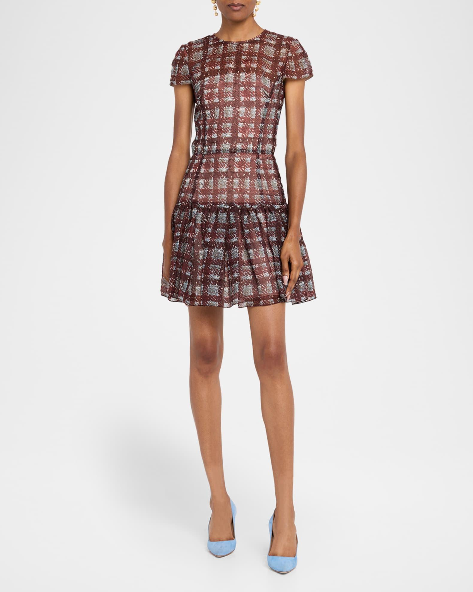 Short-Sleeve Drop-Waist Plaid Dress Product Image