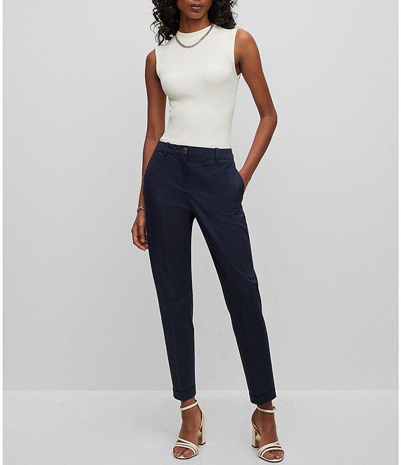 BOSS by Hugo Boss Tachinoa Classic Stretch Cotton Twill Tapered Slim Leg Pleated Ankle Pants Product Image