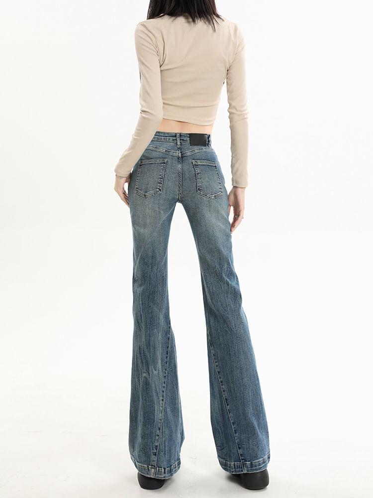 Mid Rise Washed Flared Jeans (Various Designs) Product Image