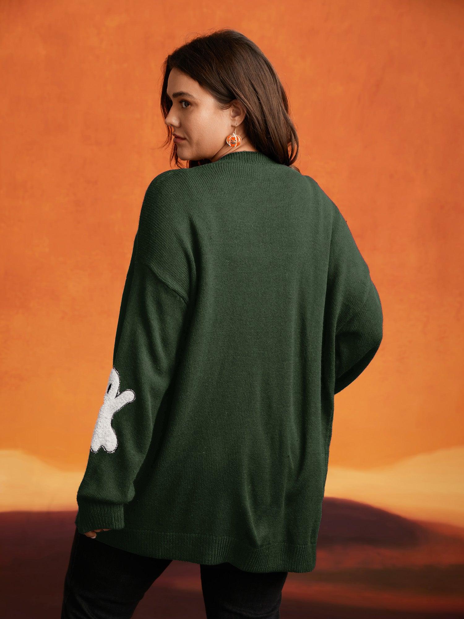 Pumpkin Ghost Embroidery Open Cardigan Female Product Image