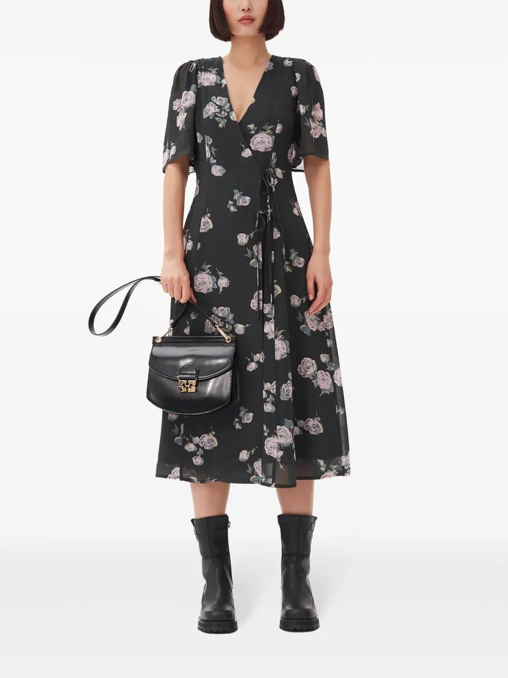 floral-print crepe wrap midi dress Product Image