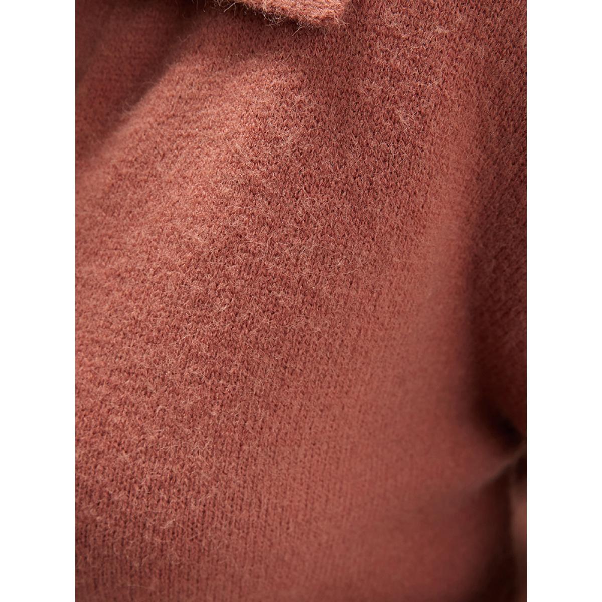Plus Size Solid Super Soft Knit Lapel Collar Fluffy Knit Top Russet Women Casual Loose Long Sleeve Lapel Collar Dailywear Pullovers BloomChic 26/4X Product Image