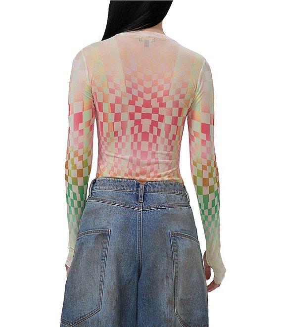 AFRM Kaylee Mesh Geometric Print Crew Neck Long Sleeve Top Product Image