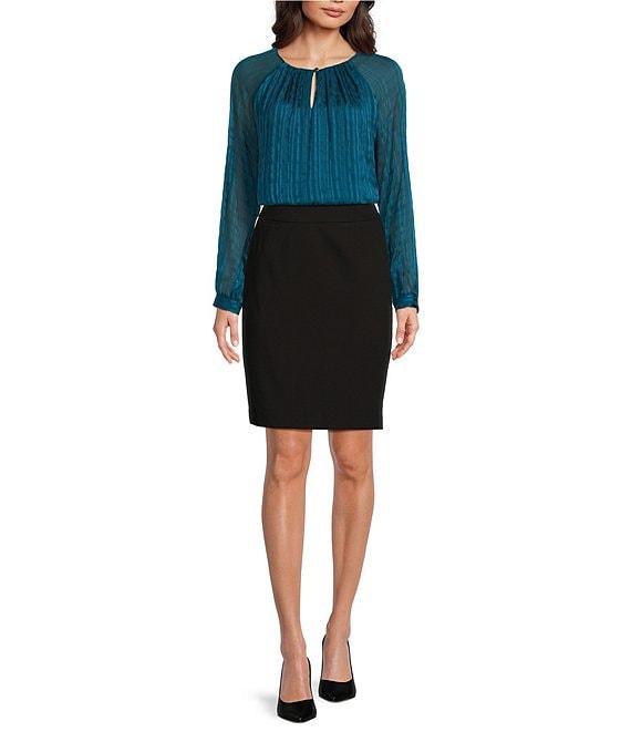 Calvin Klein Pleated Keyhole Raglan Long Sleeve Blouse Product Image