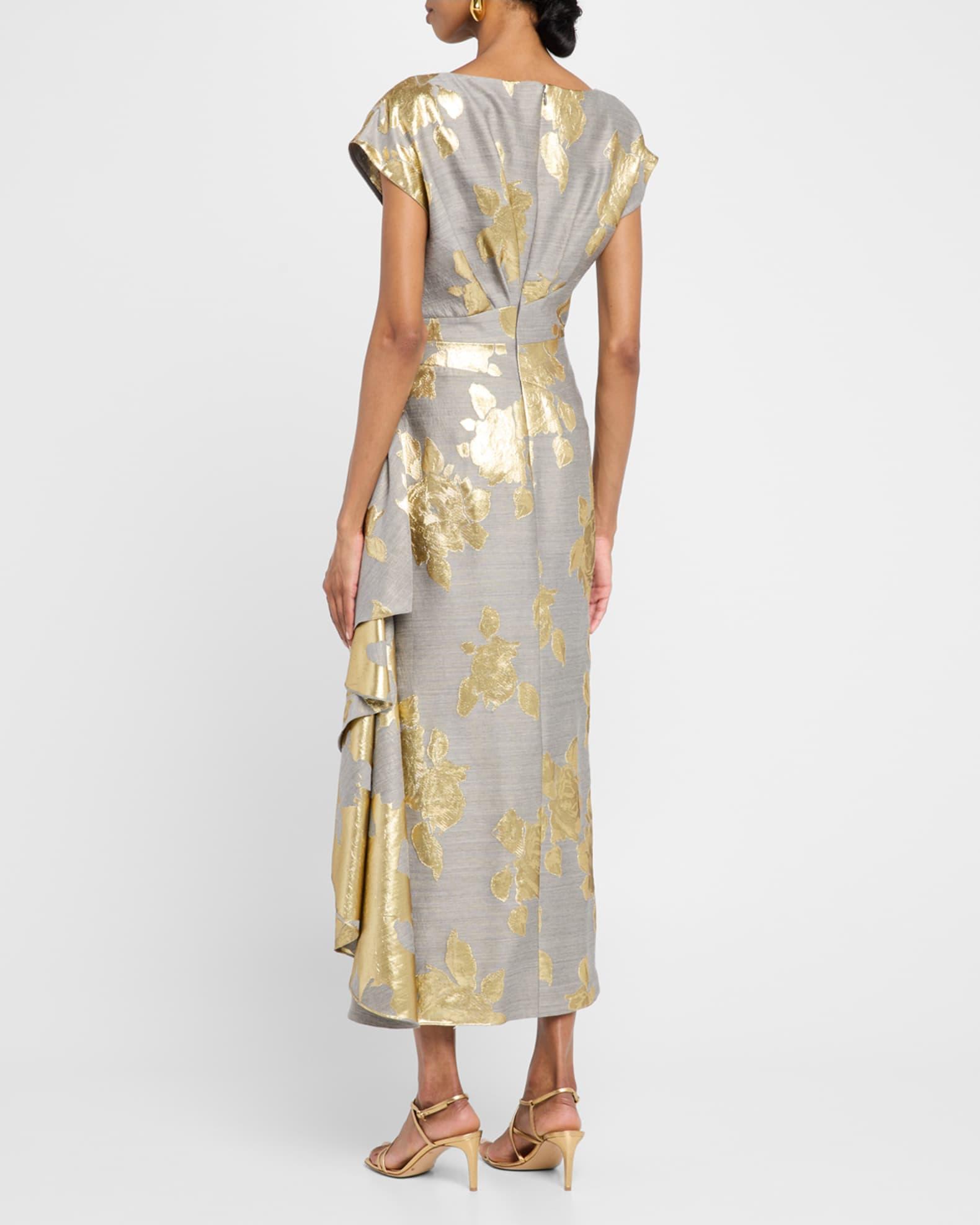 Florence Metallic Floral Jacquard Draped Midi Dress Product Image