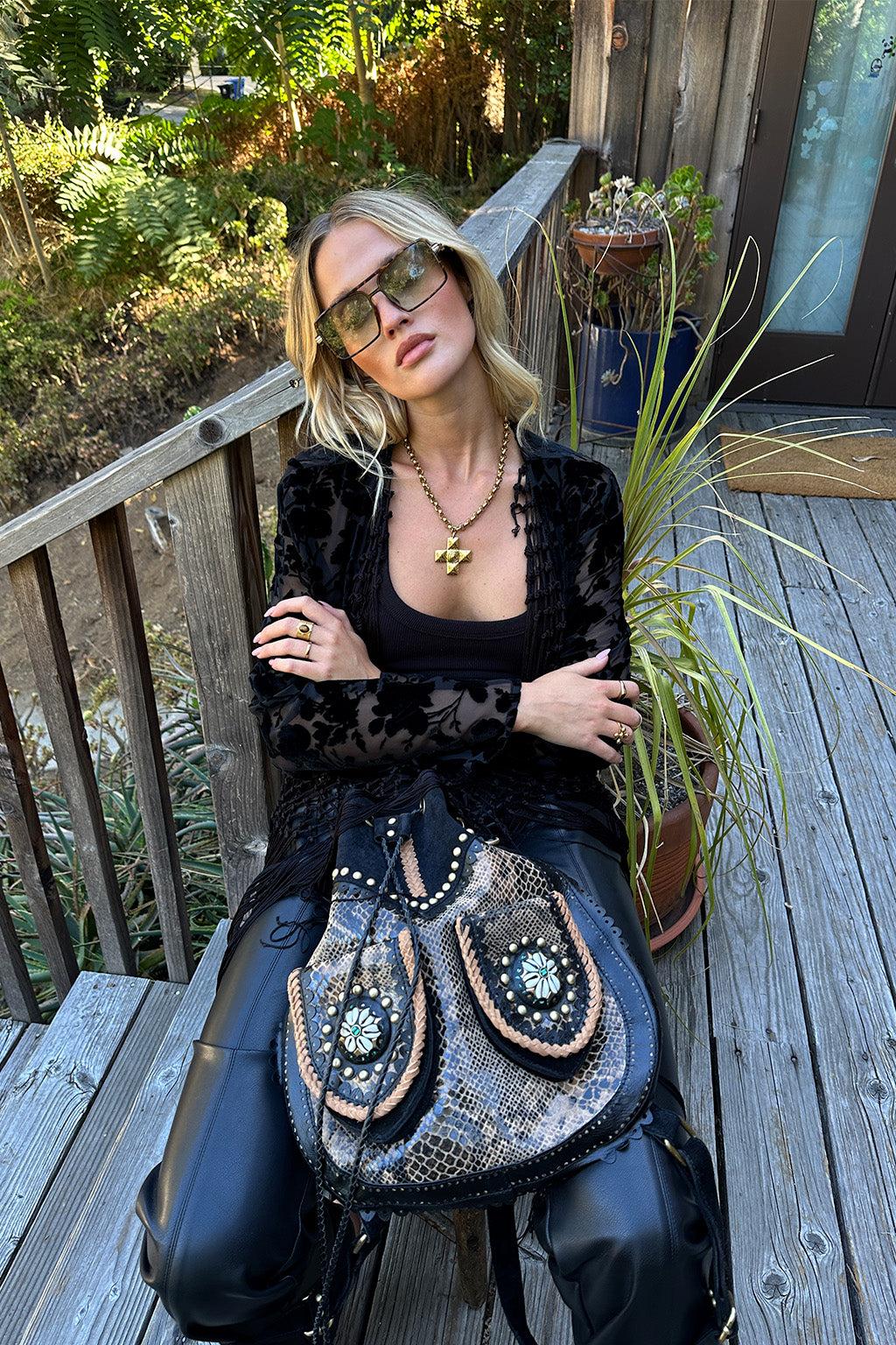 Stone Black Velvet Burnout Kimono Product Image