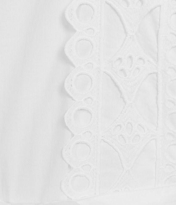 Layered With Love Woven Cotton Crew Neck Blouson Sleeves Belted Crochet Trim A-Line Maxi Dress Product Image