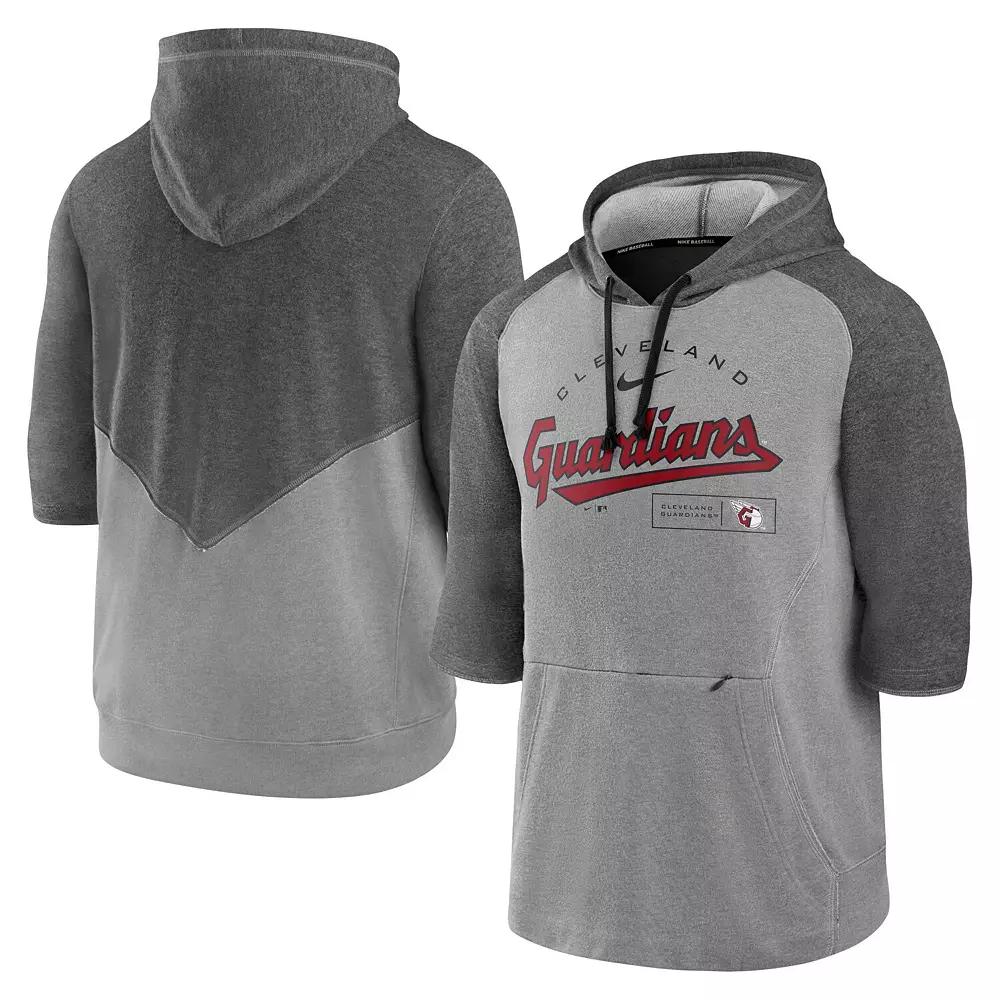 Men's Nike Heathered Charcoal/Heathered Gray Cleveland Guardians Team Modern Arch 3/4 Sleeve Pullover Hoodie,  Product Image