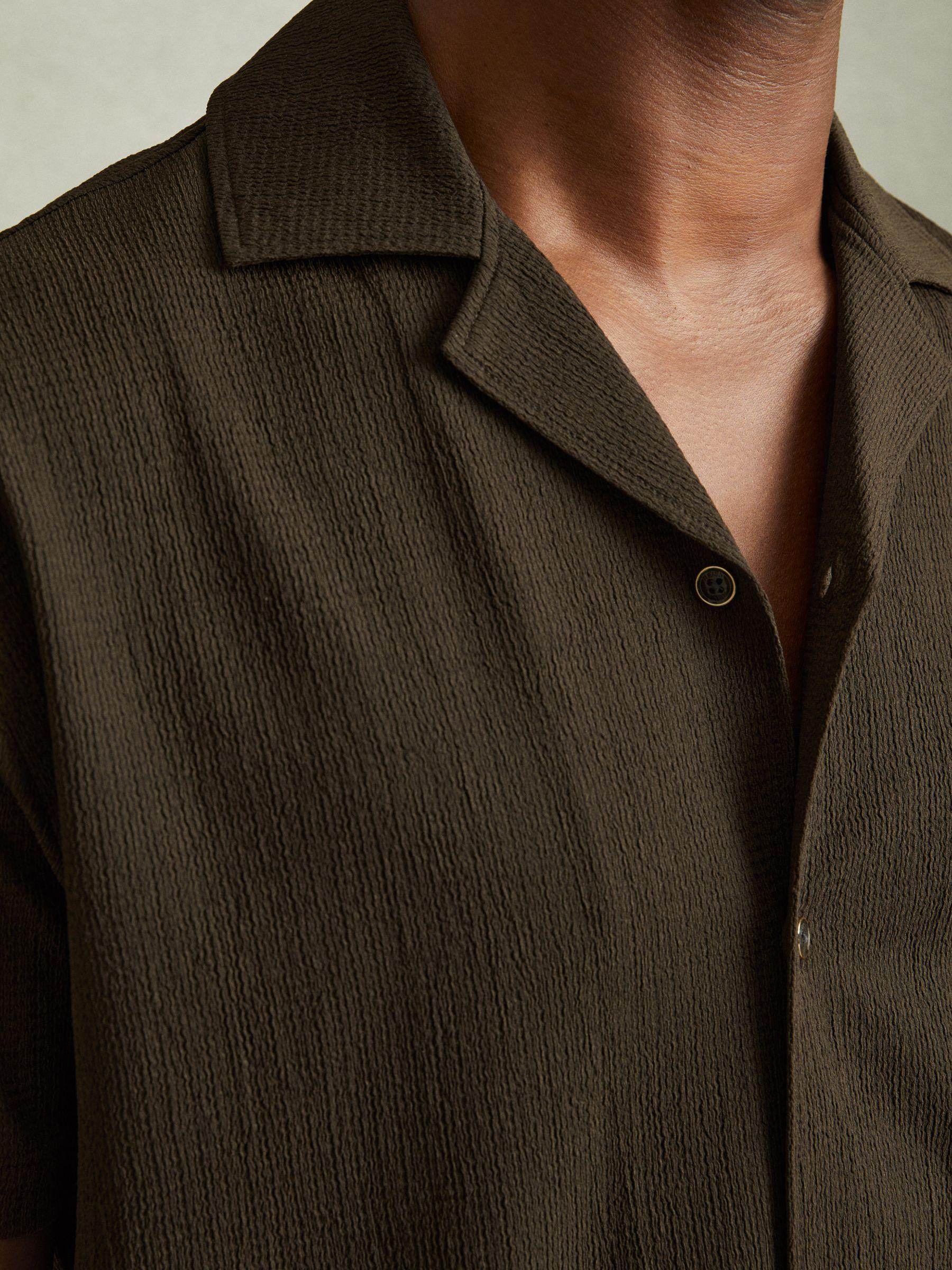 Textured Crepe Cuban Collar Shirt in Dark Olive Green Product Image