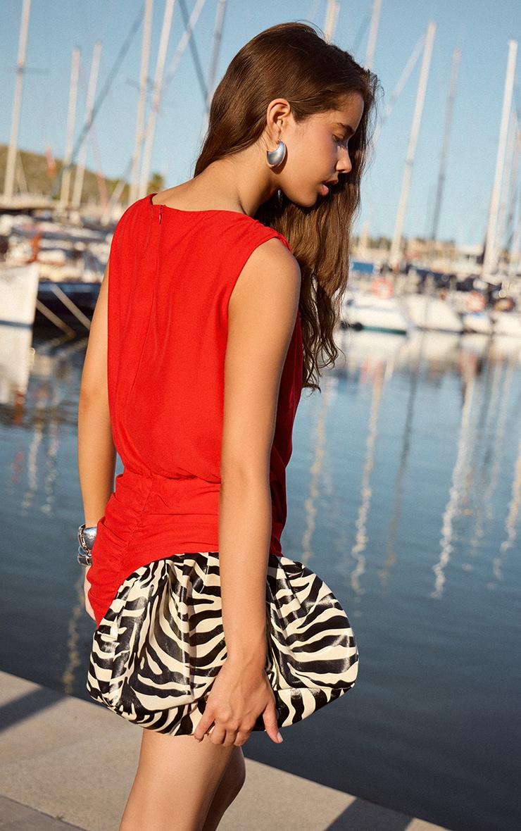  Tomato Red Soft Touch Ruched High Neck Mini Dress Product Image