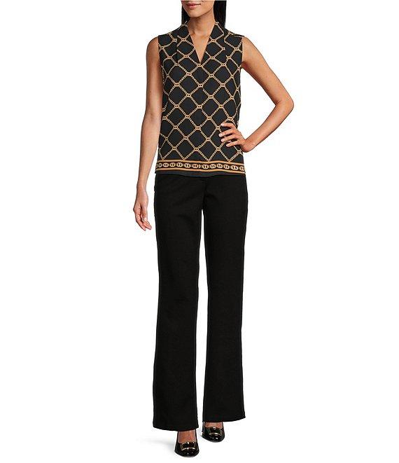 Investments Platinum Suiting Chain Border Printed Woven Sleeveless V-Neck Button Front Top Product Image