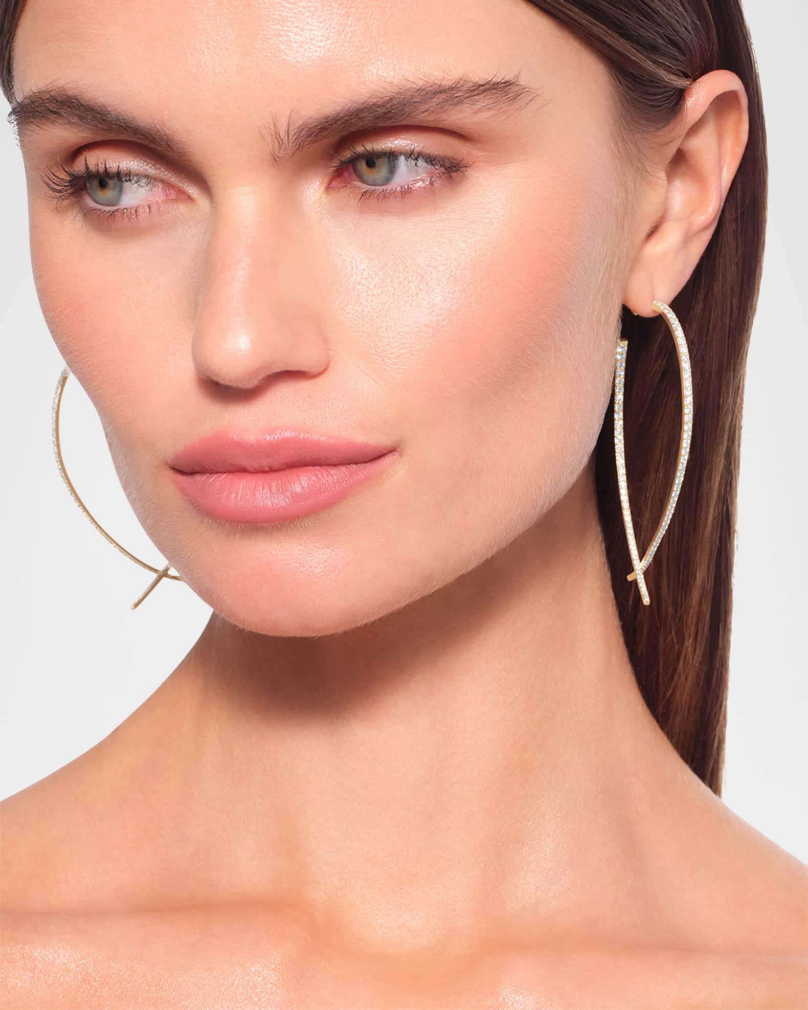 Large Front-Back Upside Down Diamond Hoop Earrings Product Image