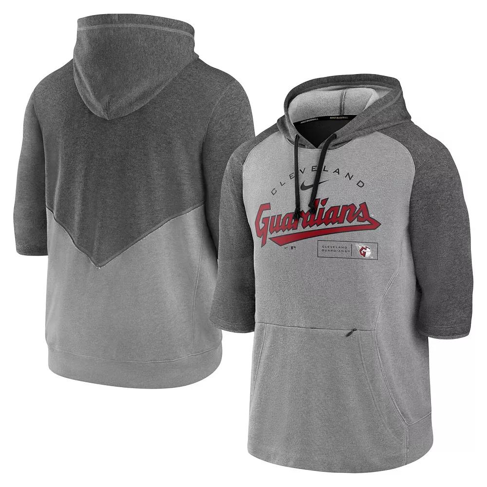Men's Nike Heathered Charcoal/Heathered Gray Cleveland Guardians Team Modern Arch 3/4 Sleeve Pullover Hoodie,  Product Image