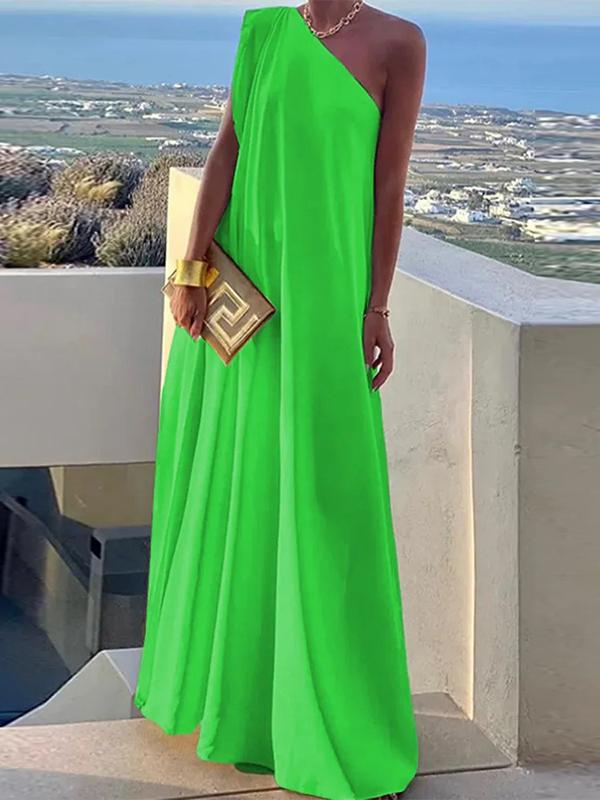 Loose Asymmetric Solid Color Split-Joint One-Shoulder Maxi Dresses Product Image