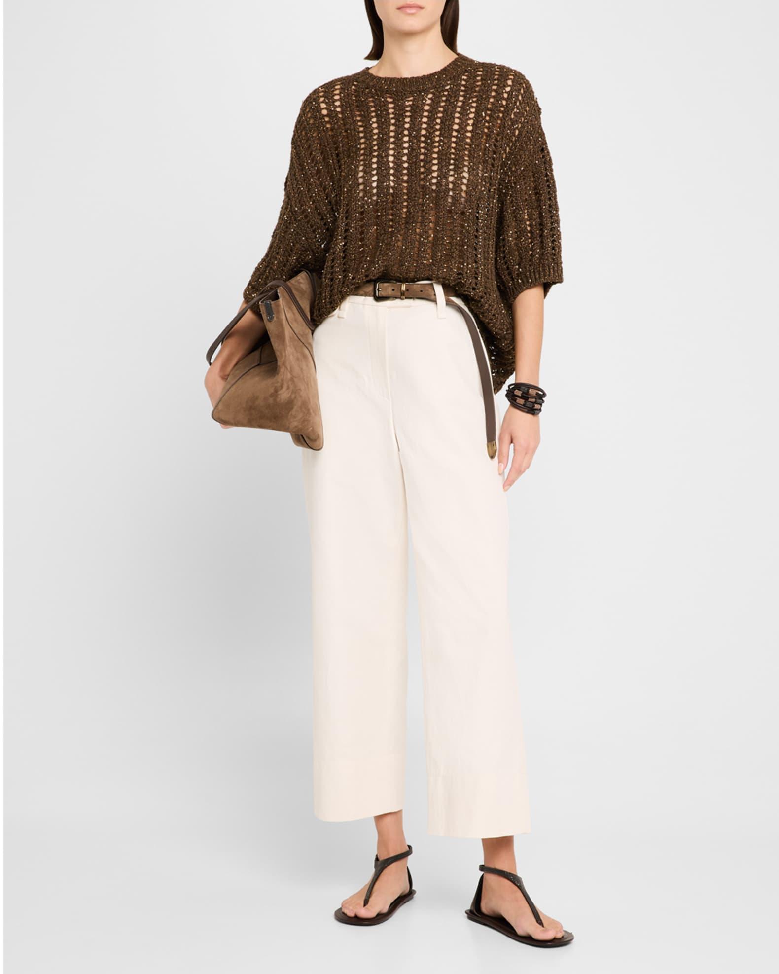 Openwork Pailette Rib Short-Sleeve Sweater Product Image