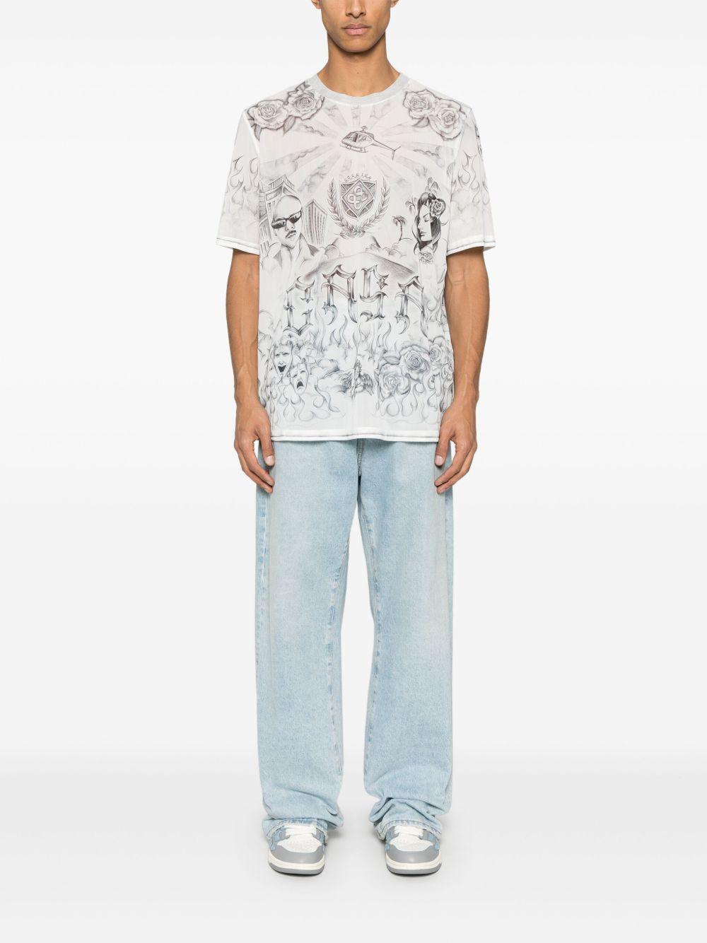 tattoo-print mesh T-shirt  Product Image