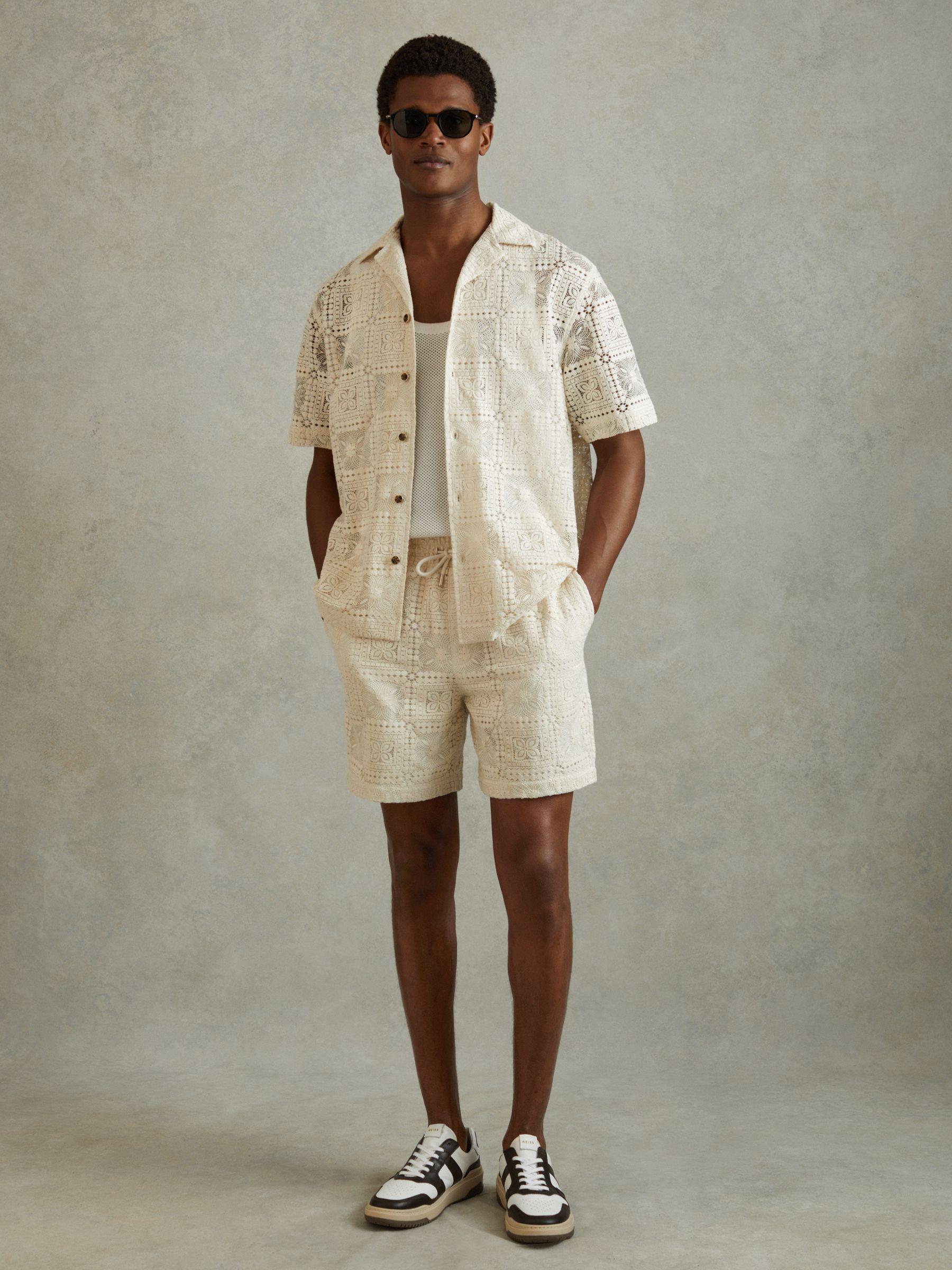 Crochet Cuban-Collar Shirt in Ecru Product Image