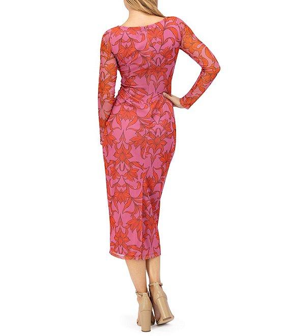 Vince Camuto Mesh Floral Boat Neck Long Sleeve Bodycon Midi Dress Product Image