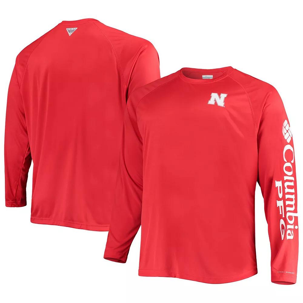 Men's Columbia Scarlet Nebraska Huskers Big & Tall Terminal Tackle Omni-Shade Long Sleeve Raglan T-Shirt, Size: 5XLT, Red Product Image