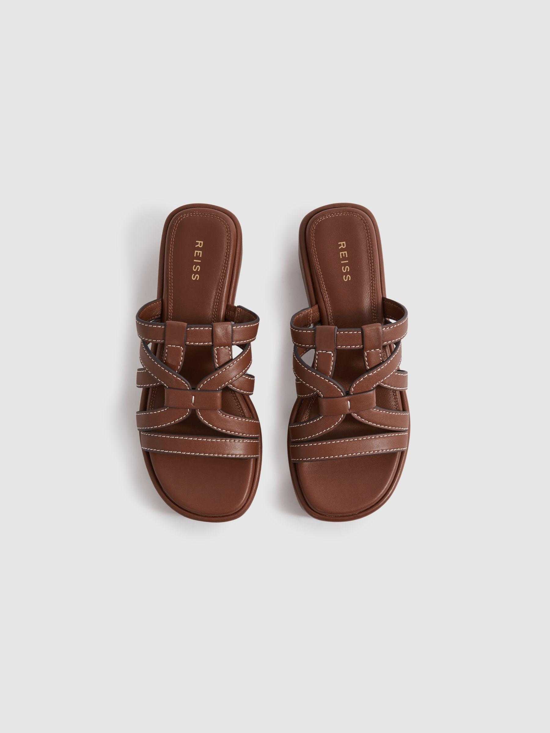 Leather Strappy Platform Sandals in Tan Product Image