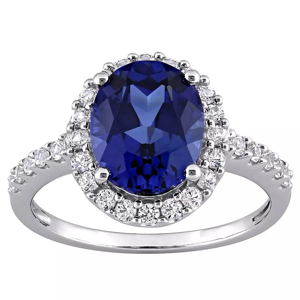 Stella Grace 10k White Gold Lab-Created Blue & White Sapphire Halo Ring, Women's, Size: 7 Product Image