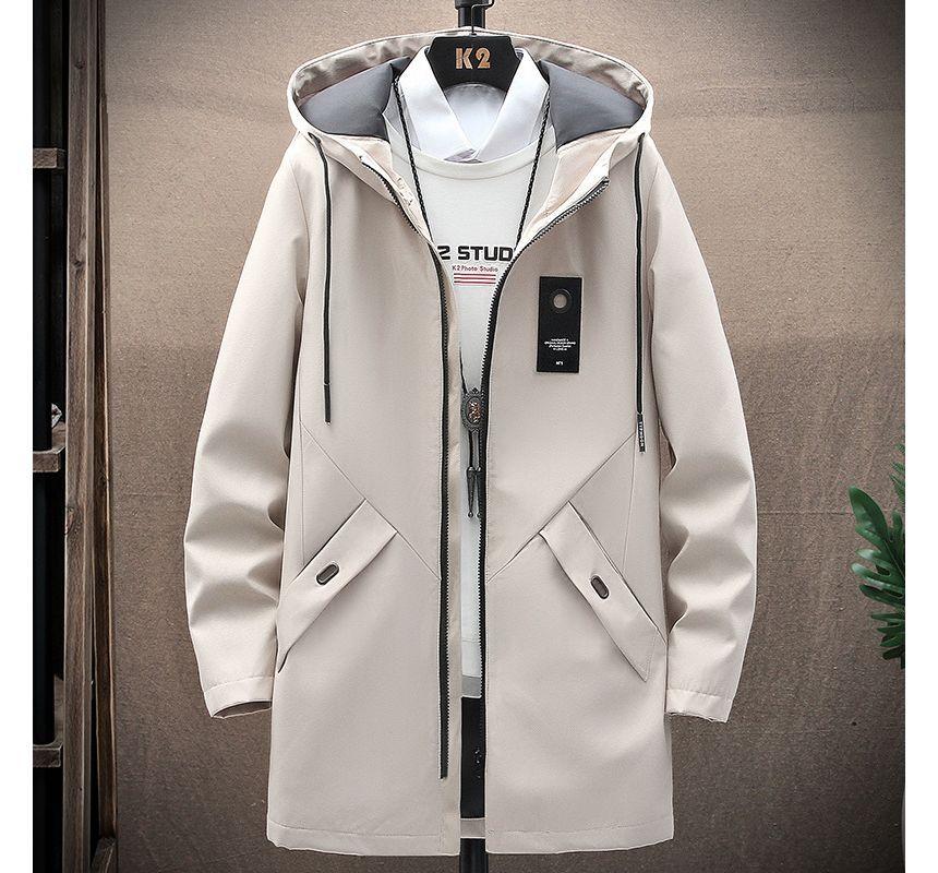 Hooded Plain Zip Trench Coat Product Image