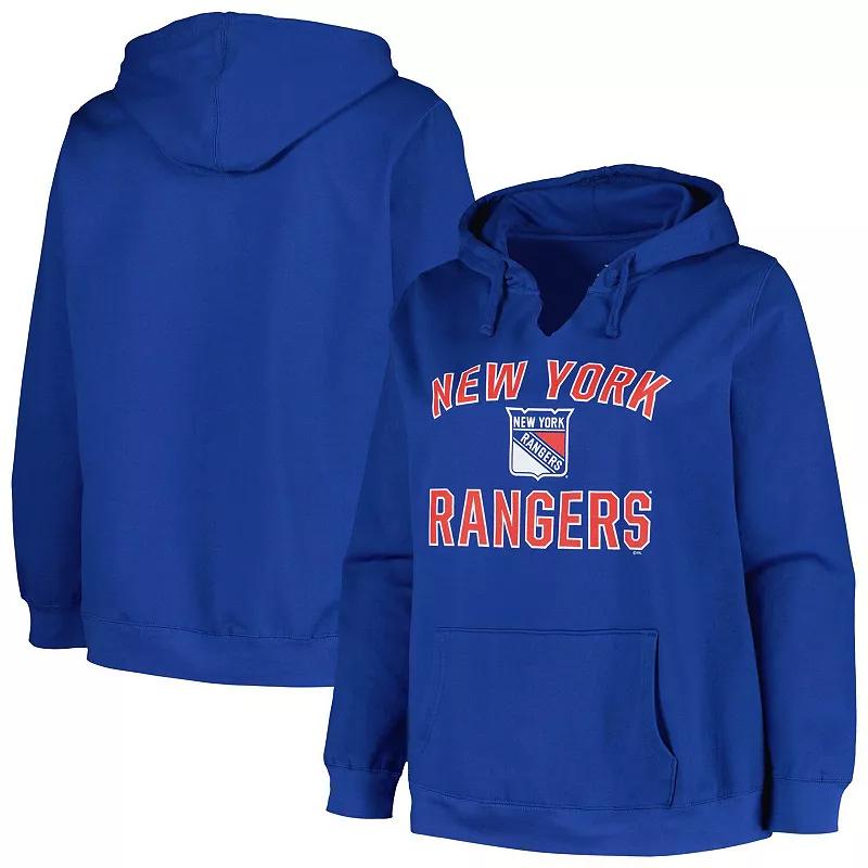 Women's Profile Blue New York Rangers Plus Size Arch Over Logo Pullover Hoodie, Size: 3XL, Ran Blue Product Image