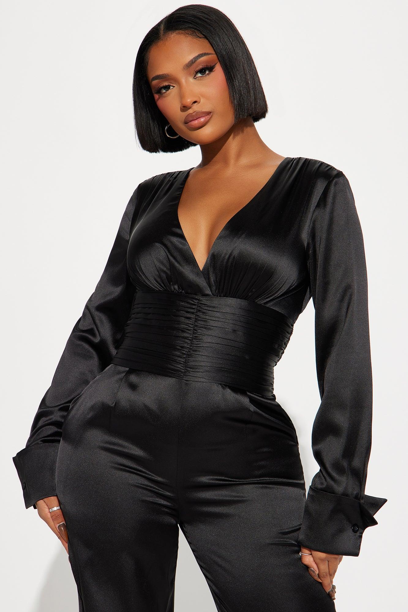 What You Don't See Satin Jumpsuit - Black Product Image