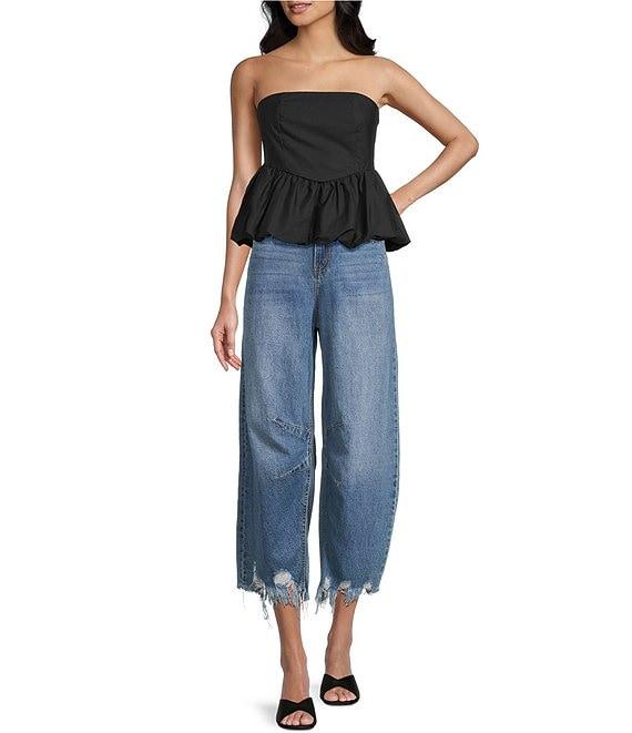 GB Frayed Hem Cropped Barrel Jeans Product Image