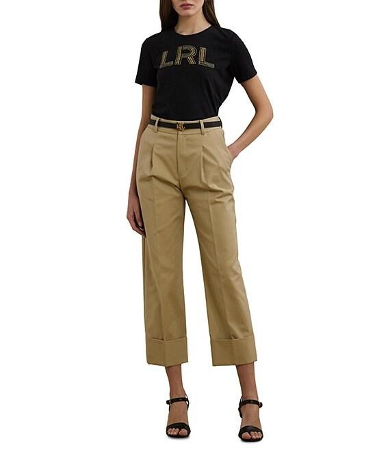 Lauren Ralph Lauren Petite Size Soft Jersey Cotton Crew Neck Short Sleeve Beaded Logo Tee Product Image