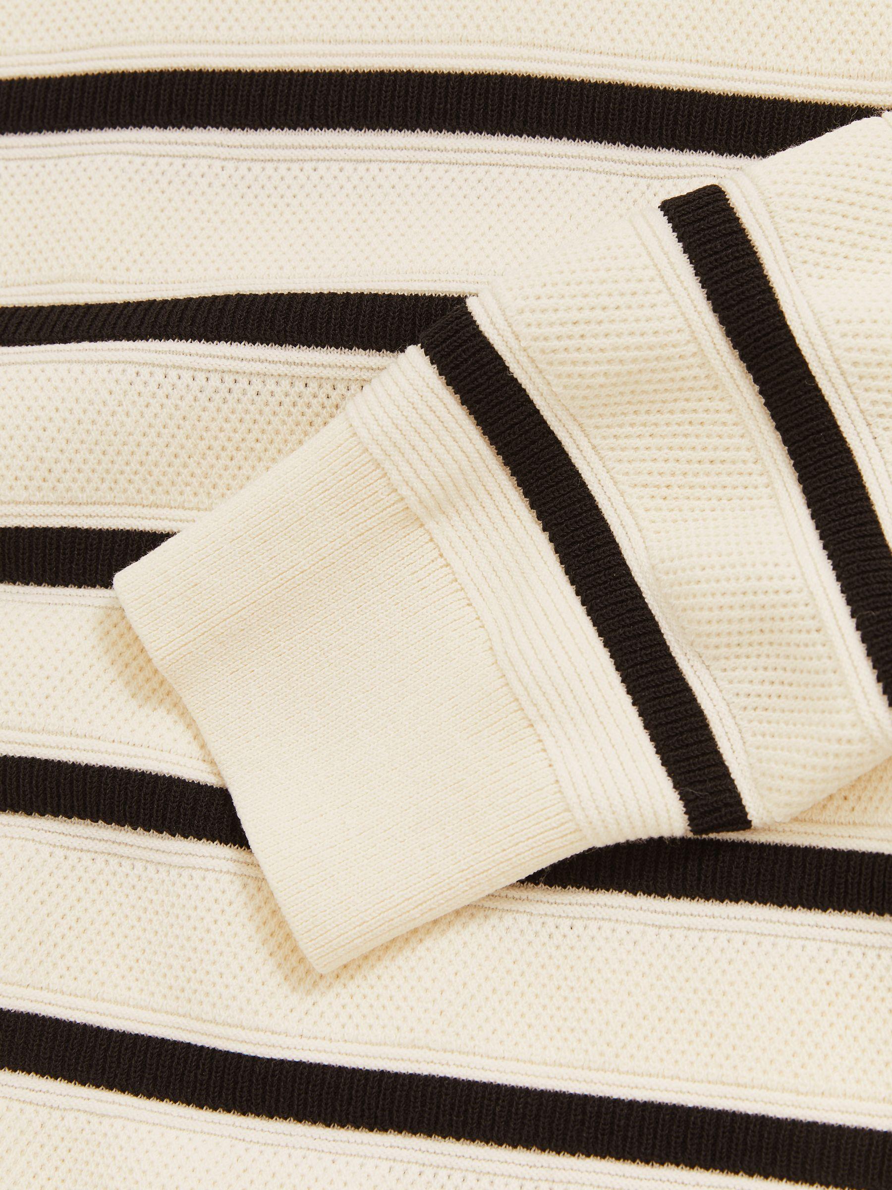 Cotton Blend Stripe Knit Polo Shirt in Warm Stone/Black Product Image