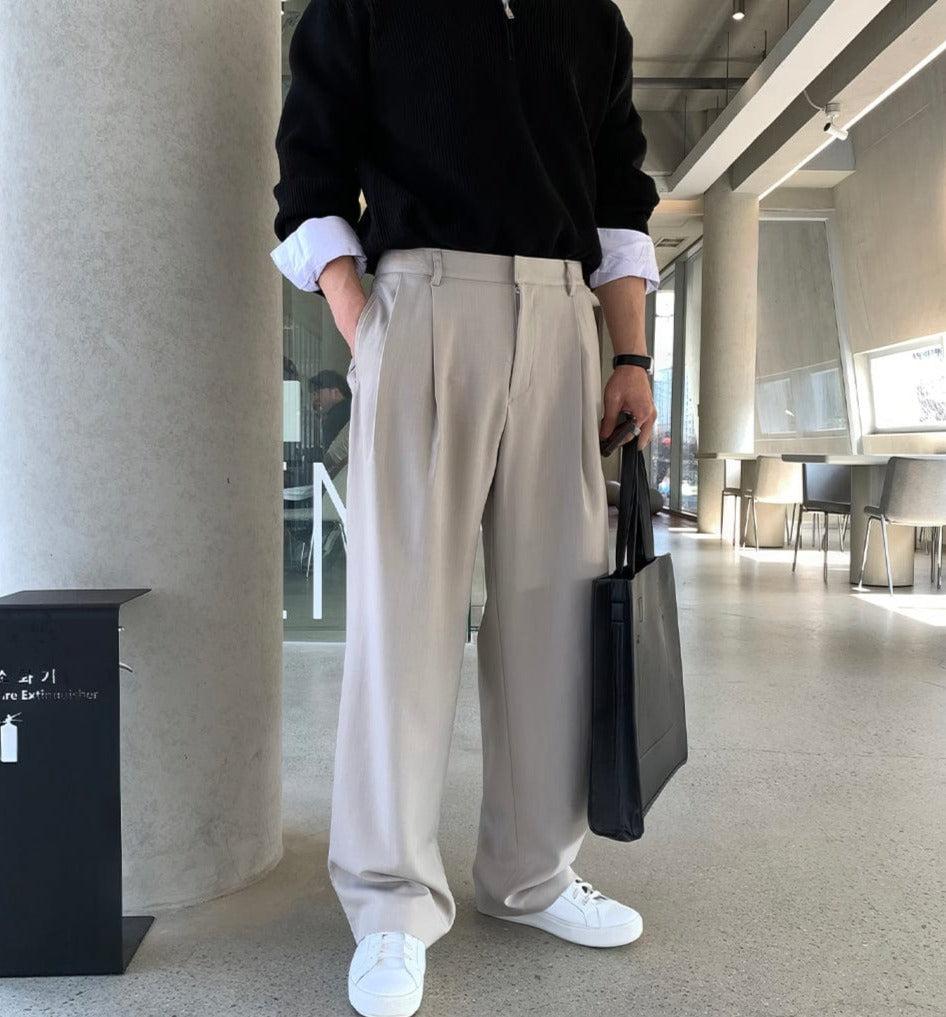 RT No. 11352 FOLDED PLEATED STRAIGHT PANTS Product Image