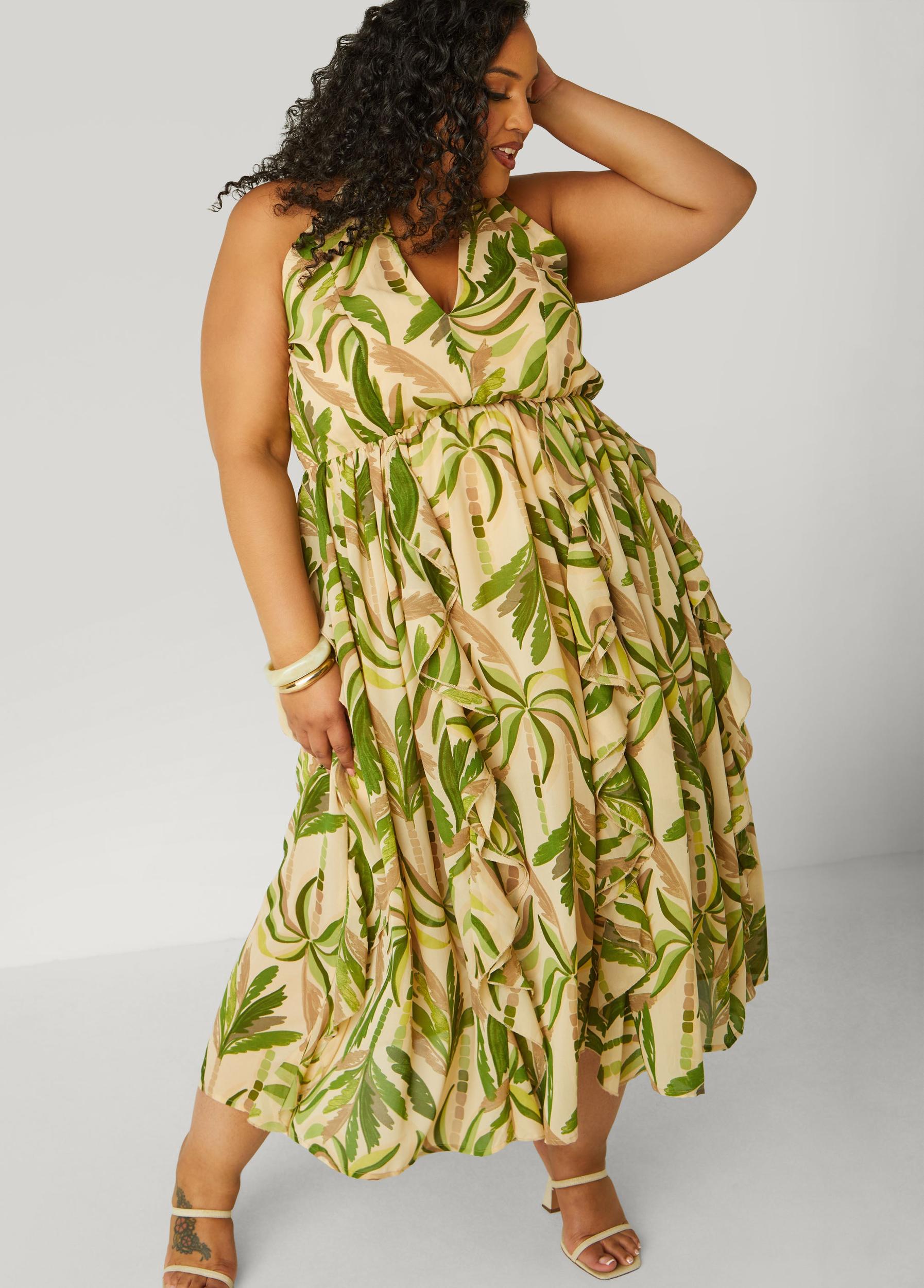 Palm Print Maxi Halter Dress Product Image