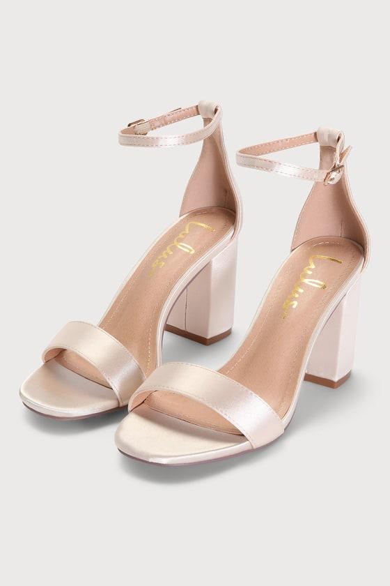 Arylee Champagne Satin Ankle Strap Heels Product Image