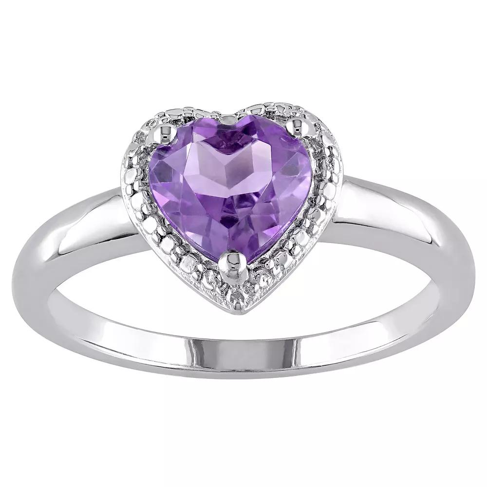 Stella Grace Sterling Silver Amethyst Heart Halo Ring, Women's, Size: 8 Product Image